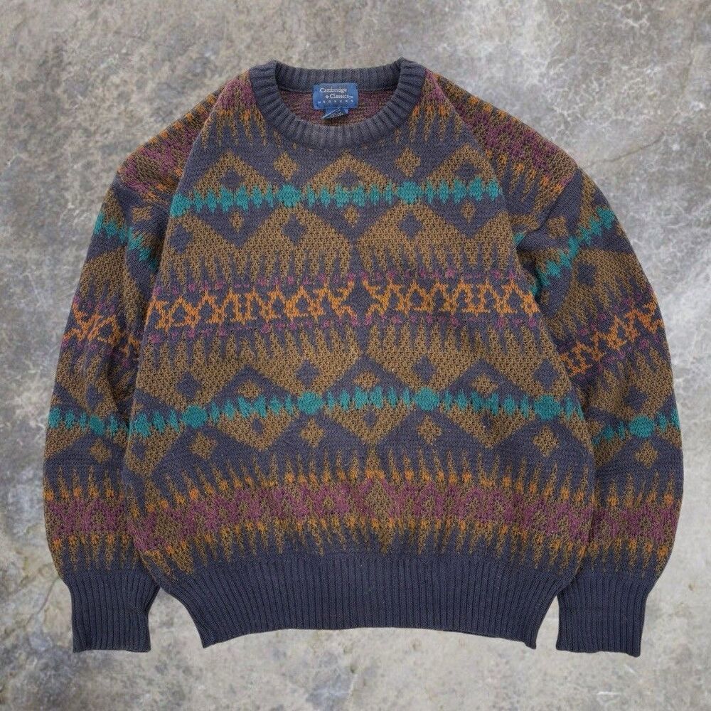 Vintage Cambridge Classics Sweater Men’s M Made in Italy Wool Blend Geometric